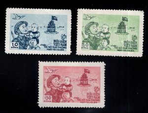 North Viet Nam Scott 20-22 Liberation of Hanoi  stamp set  NGAI  1955