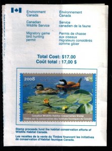 Canada FWH24 Duck Stamp on License Used VF