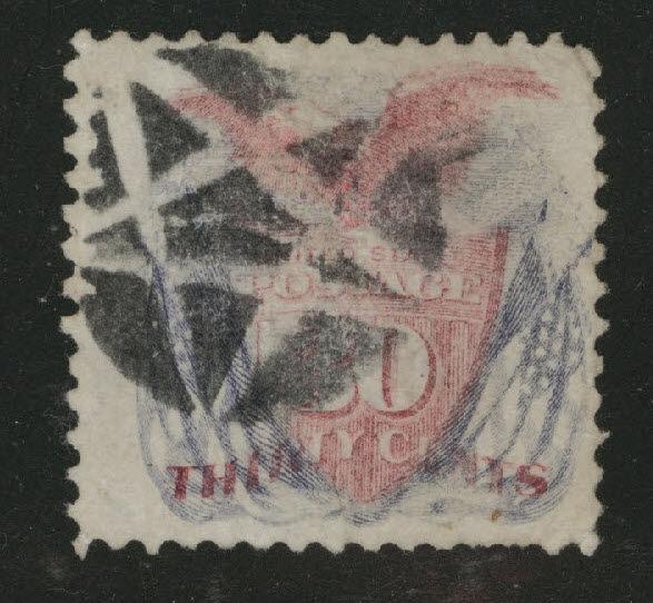 USA Scott 121 Used shield, flags stamp with Star Fancy Cancel 1869 high CV