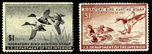 RW12 & 13 FEDERAL DUCK STAMP OF 1945-46 - NO GUM - VF - CV $50.00 (ESP#1223)