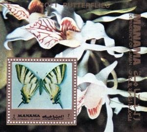 Manama 1972 BUTTERFLIES ORCHIDS s/s Perforated Mint (NH)