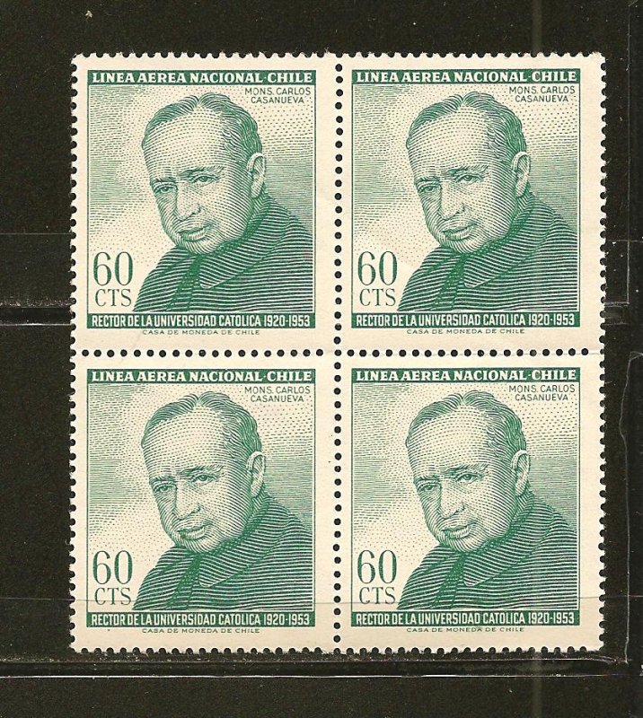 Chile C258 Carlos Casaneva Airmail Block of 4 MNH