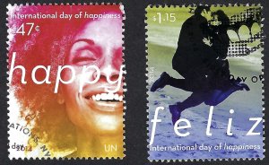 United Nations #1081-1082 47¢ & $1.15 International Day of Happiness. Used.