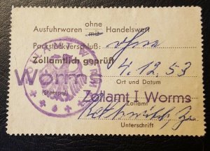 1953 German Customs Label with censor / cancellation  -  No faults  see Picture