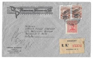 Montevideo, Uruguay to Columbus, Ohio 1947 Registered Cover Panam Co Corner Card