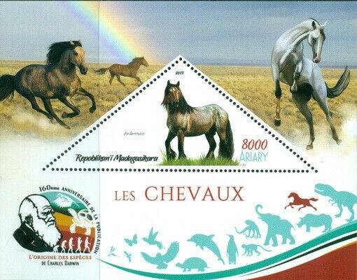 HORSES ANIMALS FAUNA CHARLES DARWIN MADAGASCAR 2019 MNH STAMP SET 4 SHEETS