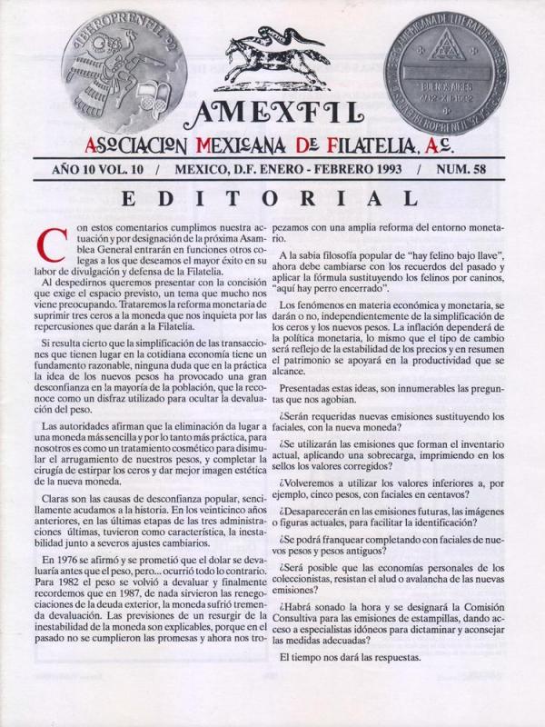 G)1993 MEXICO, AMEXFIL MAGAZINE, SPECIALIZED IN MEXICAN STAM