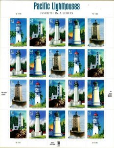 Pacific Lighthouses Sheet of Twenty 41 Cent Postage Stamps Scott 4146-4150