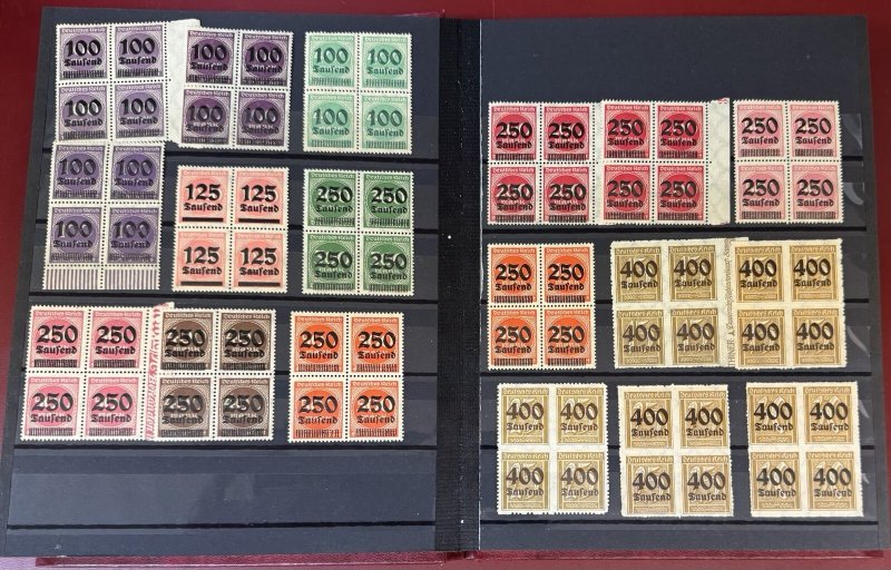 Germany, 1919-1923, Mint, Never Hinged Blocks of 4, including Varieties