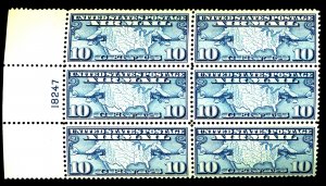 U.S. #C7 MINT PL# BLOCK OF 6 OG LH