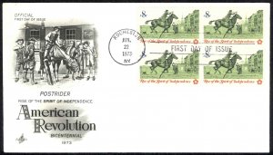 USA Sc# 1478 (ArtCraft) FDC Block/4 (f) (Rochester, NY) 1973 6.22 Post Rider