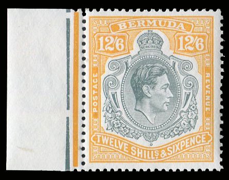 Bermuda #127 (SG 120e) Cat£100, 1938-55 12sh6p orange and gray black, perf. ...