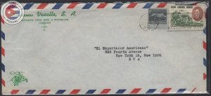 Cuba 1956 Sanitarios Vasallo (Flying Elephant Image) Cover to NY | CU18927