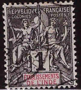 FRENCH INDIA  Scott 1 Used 1892 Navigation and Commerce stamp