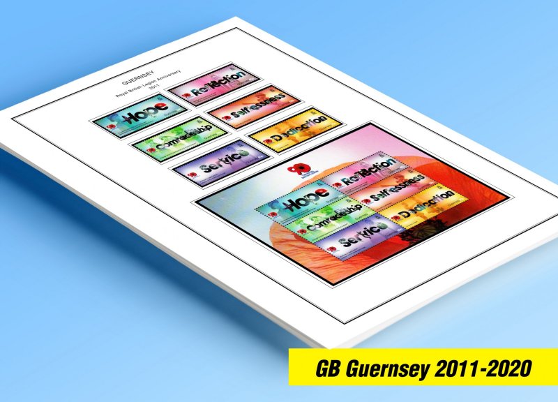 COLOR PRINTED GB GUERNSEY 2011-2020 STAMP ALBUM PAGES (67 illustrated pages)