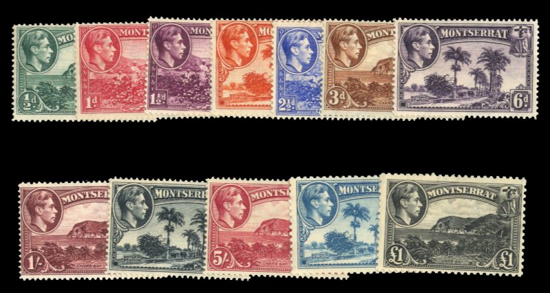 Montserrat #92-103 Cat$85, 1941-48 George VI, complete set, never hinged, som...