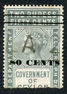 Ceylon Telegraph SGT98 80c on 2r50c Grey Only 4000 issued Cat 10 pounds