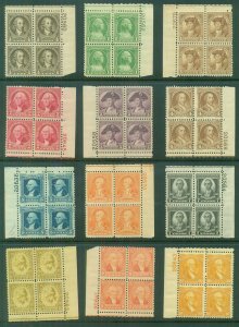 US #704-15, Complete Washington Bicentennial set, Plate No. Blks, LH, Scott $262