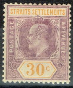 Straits Settlements 1909 30c Purple & Orange Yellow SG162 Fine Lightly Mtd Mint