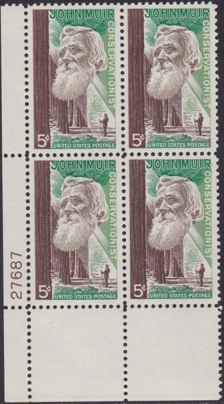 1245 John Muir Plate Block MNH