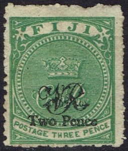 FIJI 1876 VR OVERPRINTED TWO PENCE ON 3D WOVE PAPER