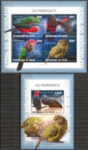 Niger 2018 Birds Parrots sheet + S/S MNH