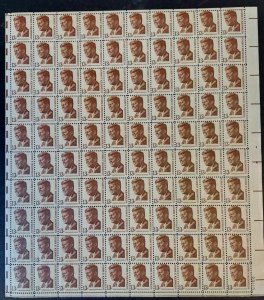 US #1287, 13¢ JFK, Complete sheet of 100, og, NH, VF