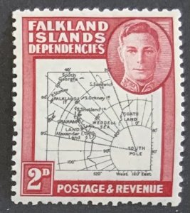 FALKLAND ISLANDS DEPENDENCIES 1946 THICK MAP 2d SG3 LIGHTLY MOUNTED MINT