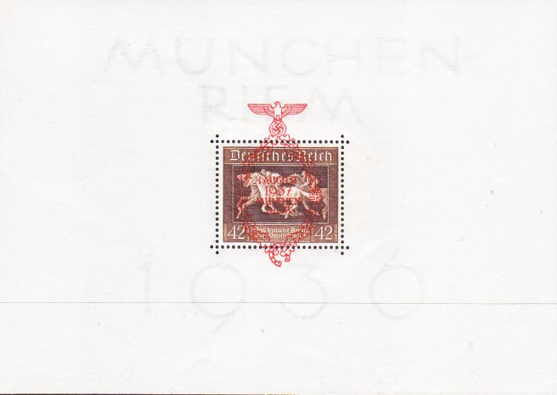 Germany 1937 Horse Race Souviner Sheet with Overprint  VF/NH(**)