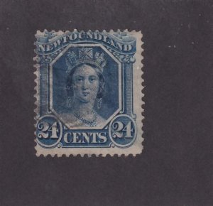 NEWFOUNDLAND # 34 VF-LIGHT USED 24cts Q/VICTOIA CAT VALUE $50 (QV5566)