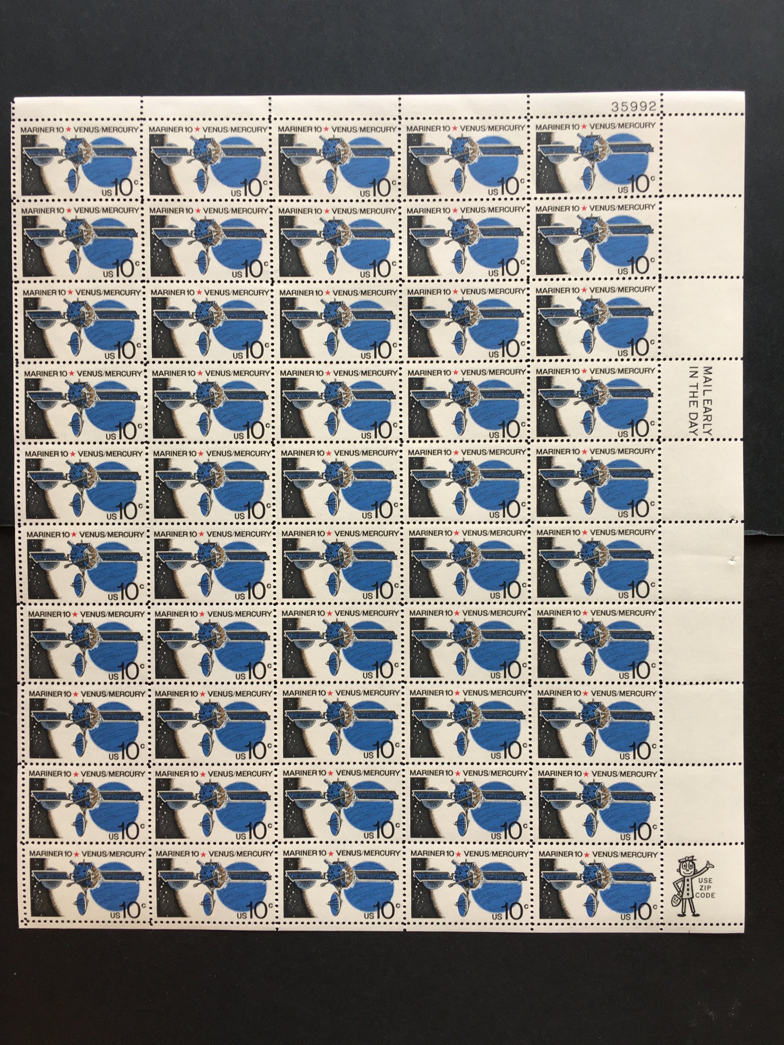 1975 sheet of stamps, Mariner 10, Scott # 1557 / HipStamp