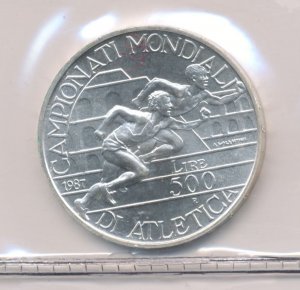 1987 Italia Repubblica 500 Lire Argento Atletica