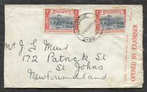 p433 - SOUTHERN RHODESIA 1942 CENSORED Cover to NEWFOUNDLAND