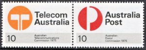 AUSTRALIA SC#617a NEW POSTAL AND TELECOMMUNICATION COMMISSION Pair (1975) MNH