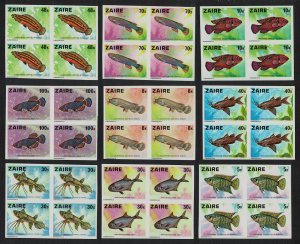 Zaire Fish 9v IMPERF Blocks of 4 1978 MNH SC#862-870 SG#905-913 MI#548-556