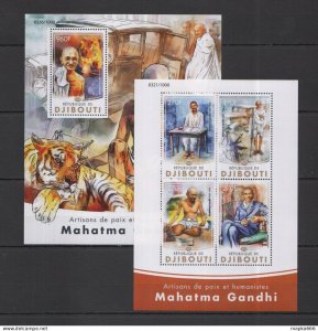 P0450 2016 Djibouti Great Humanists Peacemakers Mahatma Gandhi Kb+Bl Mnh