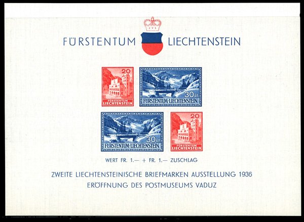 Liechtenstein #B14 Mint nh very fine   Cat$60 1936, Postal Museum souvenir sheet