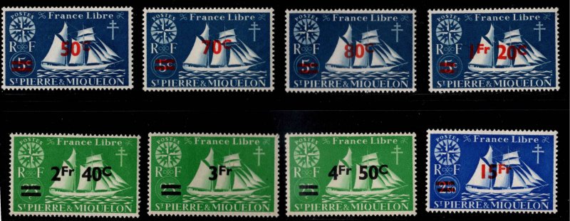 St. Pierre & Miquelon Scott 314-321 MH* surcharged St. Malo Schooner set