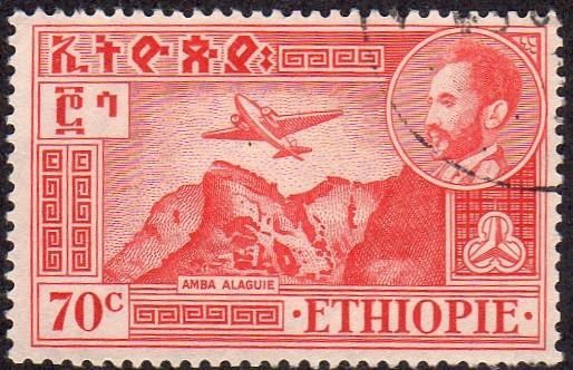 Ethiopia C29 - Used - 70c Plane / Mountains (1947) (cv $0.80)