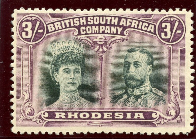 Rhodesia 1910 Double Heads 3s green & violet MLH. SG 158. Sc 114.