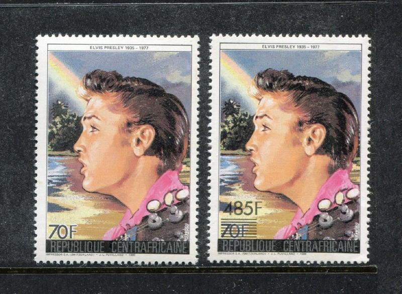 Central Africa 851A-851B, MNH. Elvis Presley 1987 overprint x27806