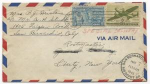 { US Special Delivery Cover Scott #E17 San Bernardino, CA May 1, 1946