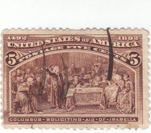 Scott #234 - 5c Chocolate - Columbus Soliciting Aid - Used - SCV - $9.50 