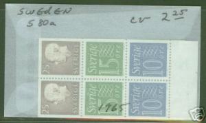 SWEDEN Stamp Booklet Pane Scott 580a CV$2.25