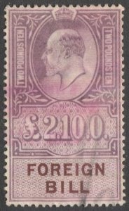 GB KEVII £2 10sh Foreign Bill Revenue stamp, Used VF