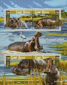 Hippopotamus Stamp Hippo Amphibious Ardea Cinerea S/S MNH #8264-8267