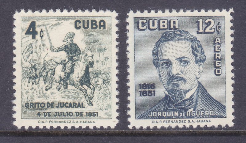 Cuba 573 & C162 MNH 1957 Joaquin de Aguero Battle of Jacaral Issue w/Airmail