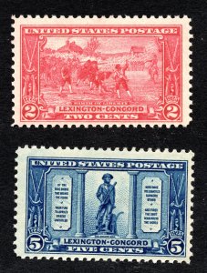 US 1925 2¢ & 5¢ Lexington Concord Stamps #618 &619 MH CV $17.50