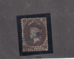 CEYLON # 53 QUEEN VICTORIA 6p NICELY CANCELLED CAT VALUE $16+