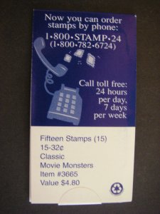 BK269, Scott 3168-72, 32c Movie Monsters, Makeshift MDI booklet, MNH